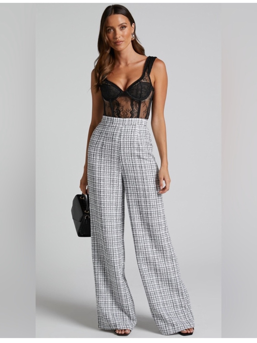Showpo Black & White Checked Wide Leg Trousers
